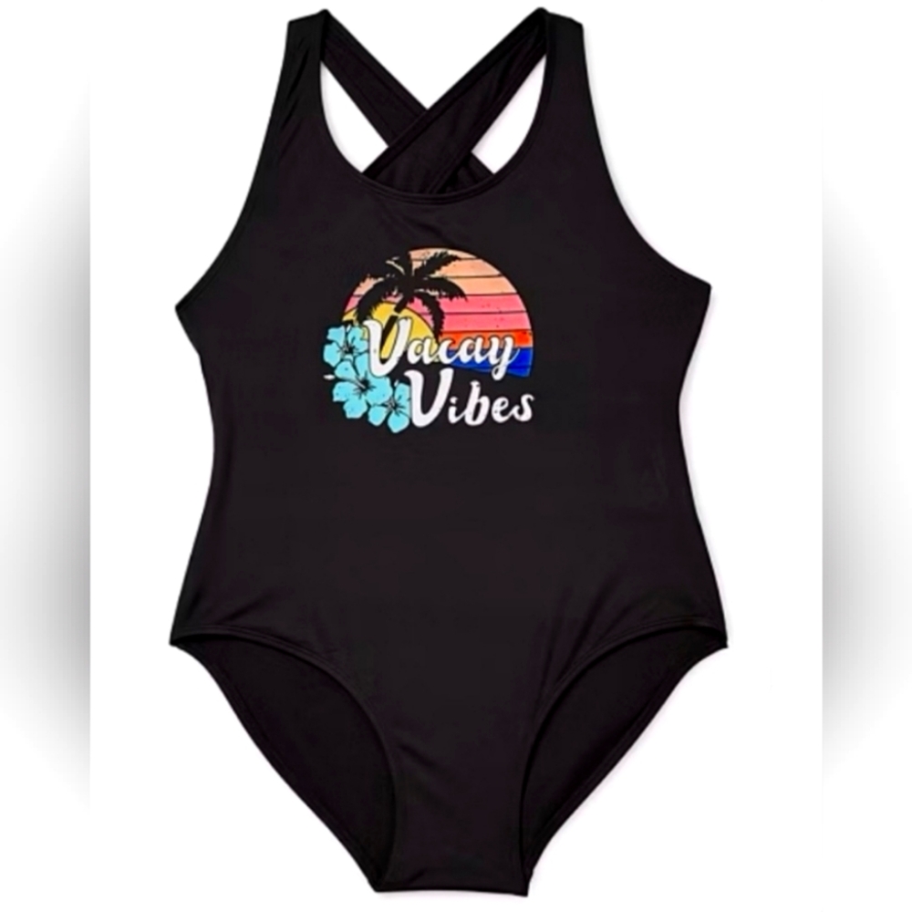 Outdoor Oasis Black 'Vacay Vibes' Women's One Piece Swimsuit